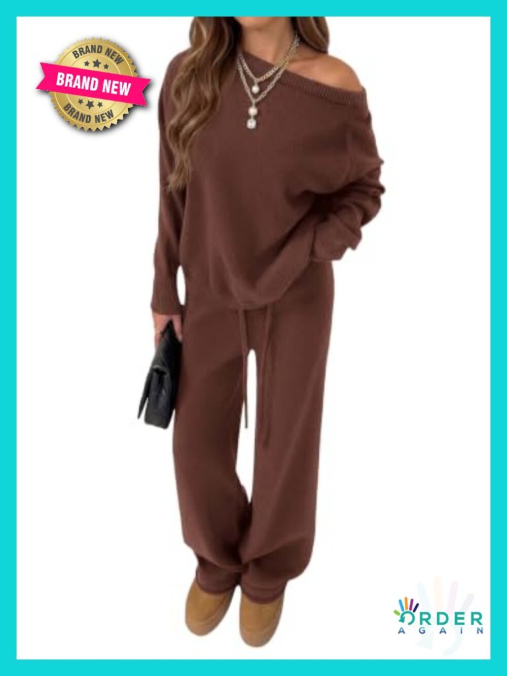 Two Piece Lounge Set Boat Neck Sweater Wide Leg Pants Comfy Travel